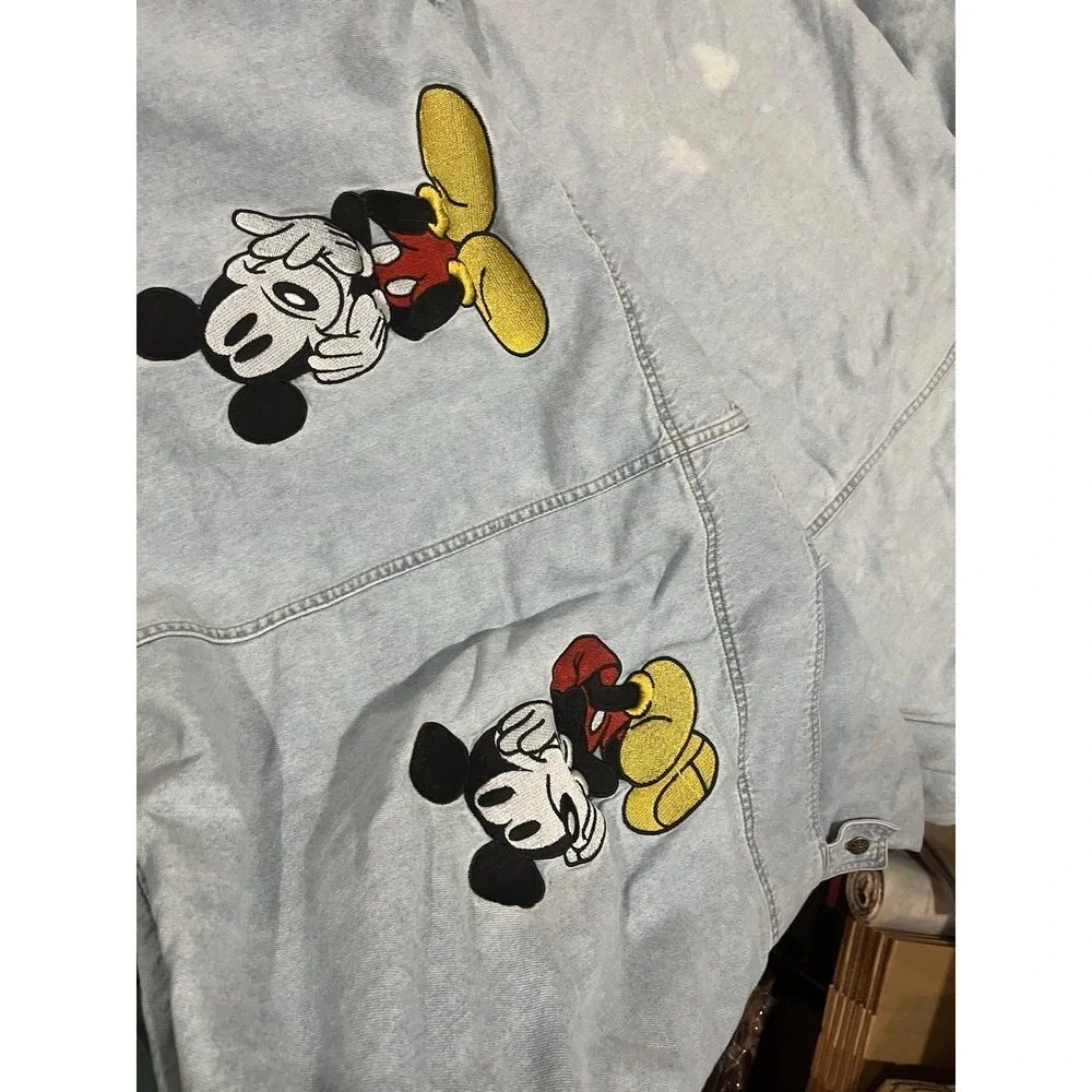 VTG Disney Store Mickey Mouse Denim‎ Duvet Cover Queen Embroidered Shams Skirt